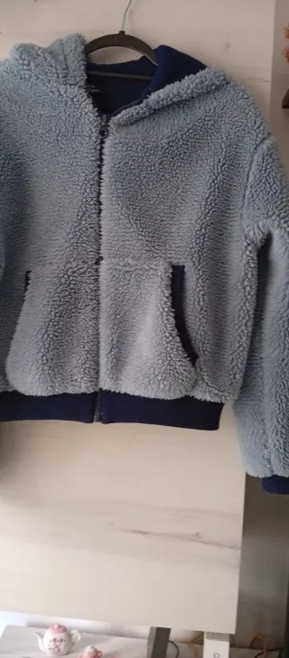 Abrigo corto borreguito azul/gris