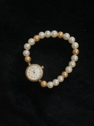 Reloj pulsera vintage perlas y dorado