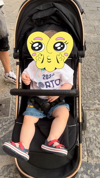 Passeggino nero con telaio dorato