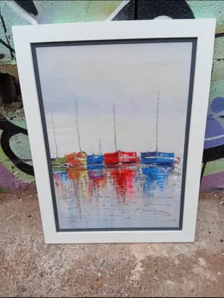 Cuadro de barcos en el mar