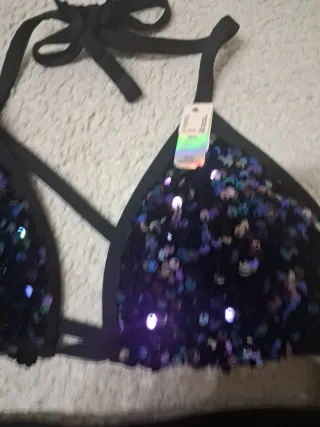 Bikini Etam lentejuelas morado/negro T.38