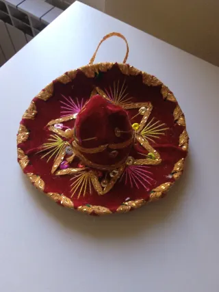 Mini Sombrero Messicano Velluto Bordeaux/Oro 16cm