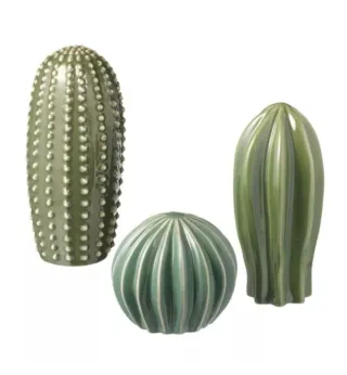 Set 3 Cactus Cerámica Decoración Verde