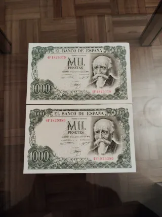 Lote 10 Billetes 1000 Pesetas 1971 - Serie Correla
