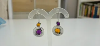 Pendientes Diseño Asimétrico Morado y Amarillo