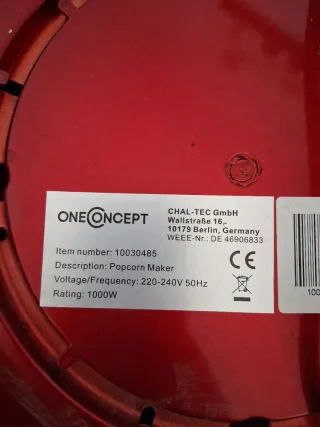 Máquina de Palomitas Roja ONEconcept