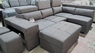 Sofá Rinconera Cama con Arcón y 2 Pufs