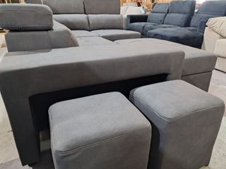 Sofá Rinconera Cama con Arcón y 2 Pufs