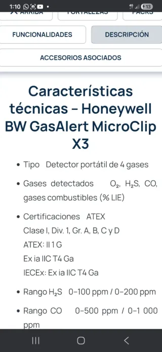 (2,unidades)Detector de gases BW GasAlertMicroClip