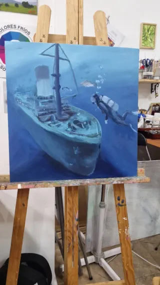 Cuadro arte buceo barco hundido