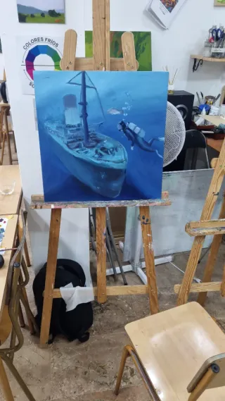Cuadro arte buceo barco hundido