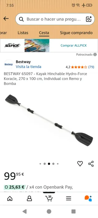Kayak inflable con todo el equipo