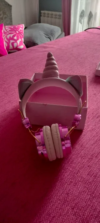 Auriculares unicornio infantiles rosa y plata
