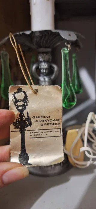 Lampada artigianale putto vetro verde