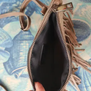 Bolso flecos piel beige/marrón