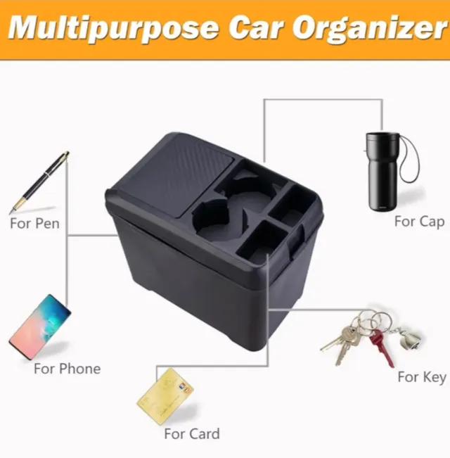 Organizador Coche Negro con Posavasos abs NUEVO
