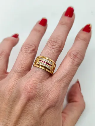 Anillo Oro 18kt Frontal líneas circonitas