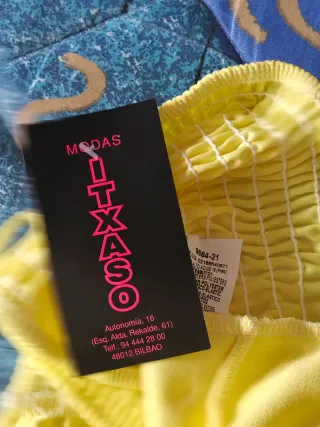 Top Crop Amarillo Neón con Gasa y Nido de abeja