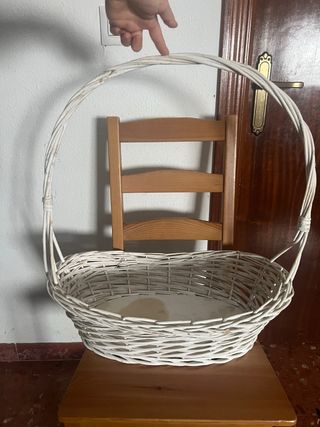 Cesta Mimbre Blanca Asa Grande