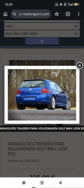 Parachoques trasero Golf 4 R32 fibra