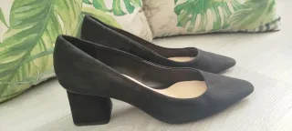 Zapatos de ante negro tacón bloque, 5cm