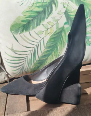 Zapatos de ante negro tacón bloque, 5cm