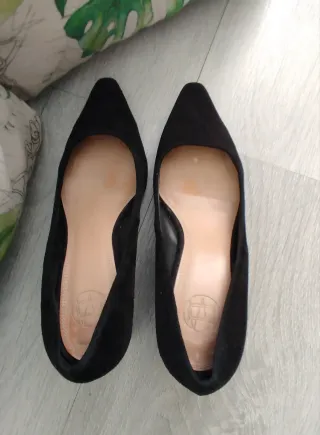 Zapatos de ante negro tacón bloque, 5cm