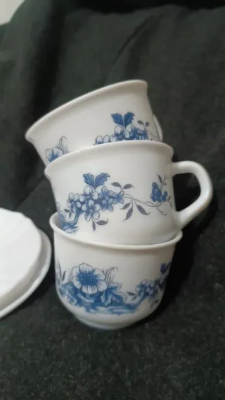 Juego Tazas Arcopal Kalinka Vintage Flores Azules