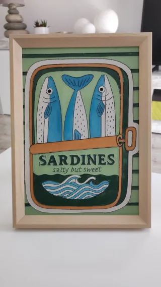 Cuadro Pintura Vidrio Peces Lata