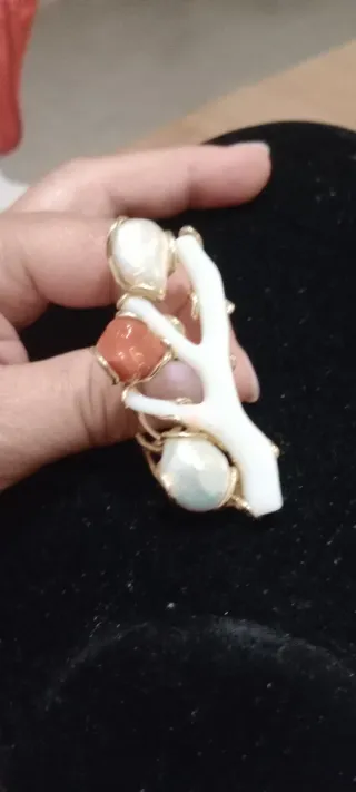 Anello corallo e perle artigianale argento