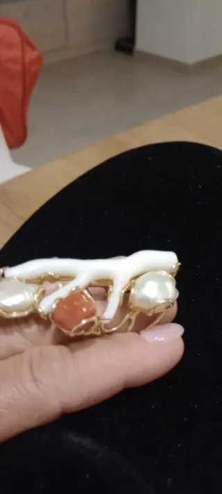 Anello corallo e perle artigianale argento