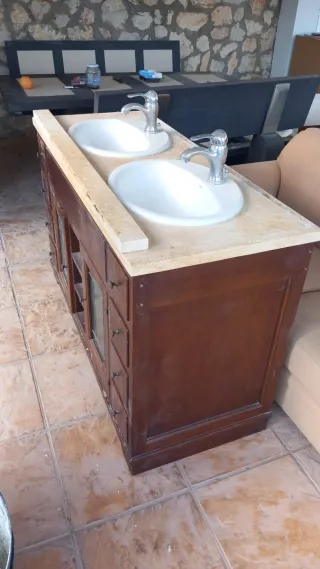 Mueble de baño doble seno madera y piedra