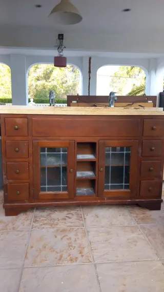 Mueble de baño doble seno madera y piedra