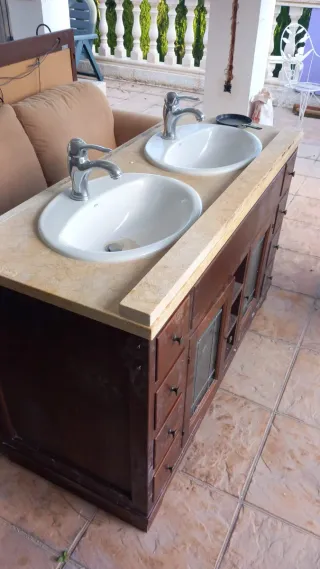 Mueble de baño doble seno madera y piedra