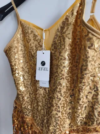 Body bambina oro paillettes frange danza