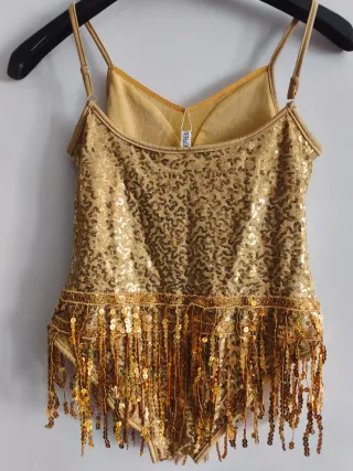 Body bambina oro paillettes frange danza