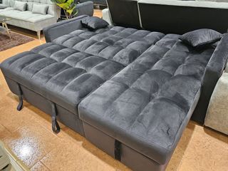 Sofá Cama Chaiselongue con Arcón Negro
