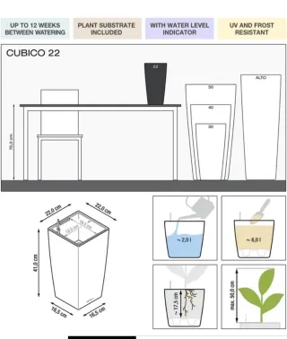 LECHUZA Cubico Premium 22 Blanco Brillante 18460