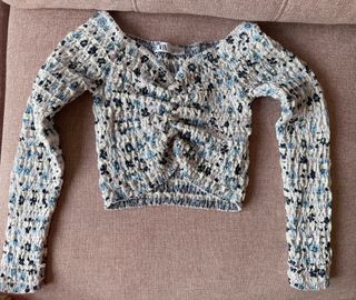 Top Corto Zara Flores Azul Talla S