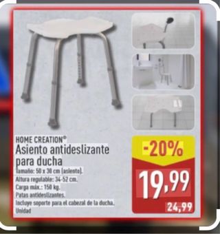 Silla de ducha adaptable antideslizante 50x30 cm