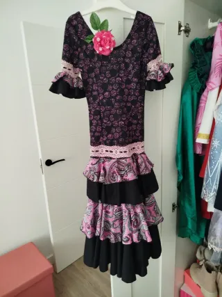 Vestido Sevillana Niña Negro y Rosa