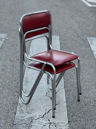 Sillas (2) Tubular Bauhaus Roja Cromada 1970s