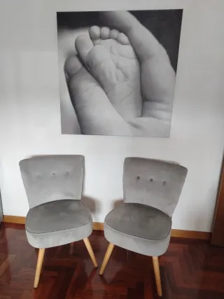 2 Butacas Terciopelo Gris Patas Madera