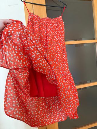 Falda larga roja estampada