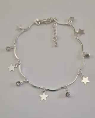 Pulsera o tobillera Plata Ley 925  y Estrellas