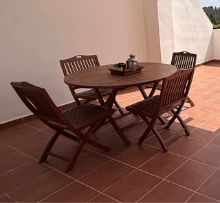 Conjunto mesa y 4 sillas terraza madera