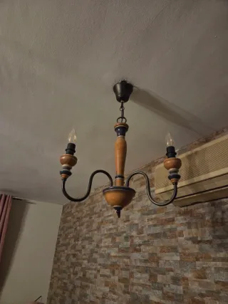 Lámpara de techo cerámica y madera juego de dos,