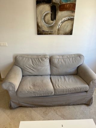 Sofá 2 Plazas Tela Beige/Gris