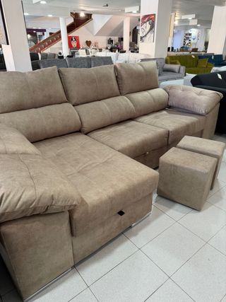 Sofá Cama 3 Plazas con Taburetes y arcón