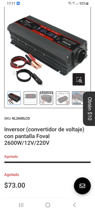 Inversor Foval 2600W DC 12V a AC 230V